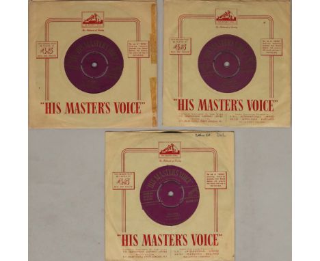 ELVIS PRESLEY - ORIGINAL UK HMV 7" RELEASES. Ace selection of 3 x original UK 'stock' purple/gold text 7". Titles are Too Muc