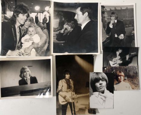 ROLLING STONES PRESS PHOTOGRAPHS. Eight original photographic prints depicting Brian Jones, most bearing assorted press agenc