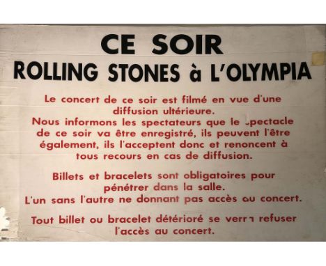 ROLLING STONES OLYMPIA PARIS. A card display providing information to concertgoers ahead of one of the Rolling Stones' perfor