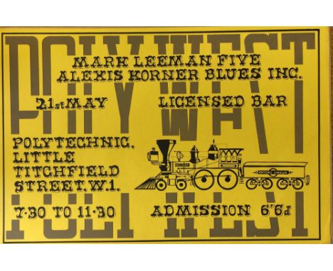 ALEXIS KORNER POSTER. An original poster for a circa 1960s event with Alexis Korner at London Polytechnic. Measures approx 76