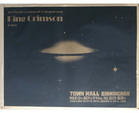 KING CRIMSON TOWN HALL BIRMINGHAM POSTER. An original poster for a King Crimson concert at Birmingham Town Hall, 13th October