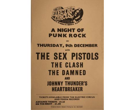 SEX PISTOLS ELECTRIC CIRCUS MANCHESTER FLYER. An original flyer for the December 9th 1976 Sex Pistols concert at Manchester's