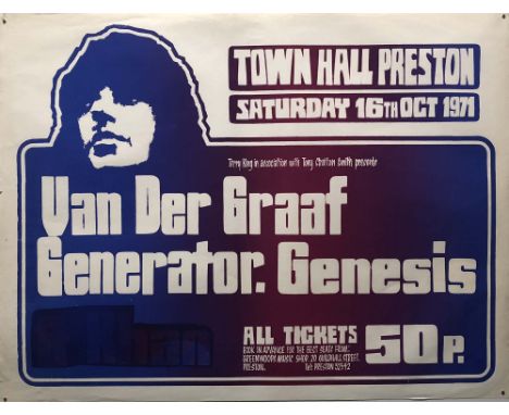 GENESIS AND VAN DER GRAAF GENERATOR. An original poster for a VDGG and Genesis concert at Preston Town Hall on 16th Oct 1971.