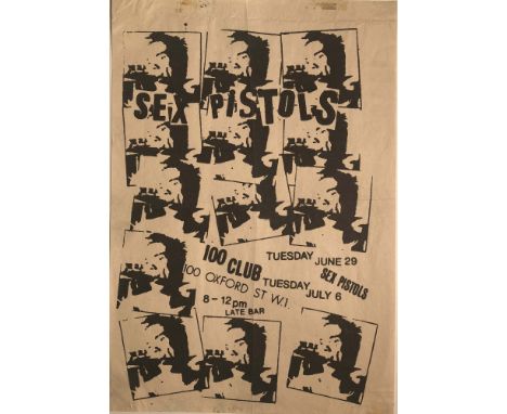 SEX PISTOLS 100 CLUB JUNE 29TH FLYER. An original flyer for a Sex Pistols performance at London's 100 Club on June 29th 1976.