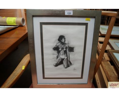 A pencil sketch depicting a nude female in distinctive sign