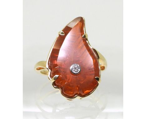 A 9ct gold Mexican fire opal and diamond ring, designed by Glen Lehrer with GemsTV certificate and tag, finger size K, weight