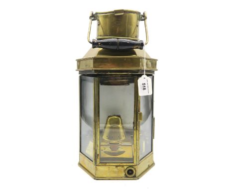 A brass bulkhead lamp by Bulpitt &amp; Sons, Birmingham, dated 1911, measuring approx. 40cm in height (without handle raised)
