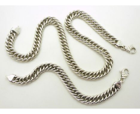 An Italian made silver double curb chain necklace length 45.5cm, together with a matching bracelet length 19cm Condition Repo