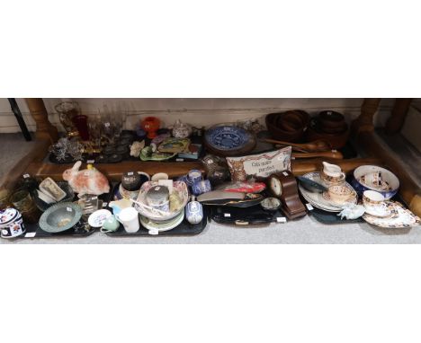 A collection of assorted ceramics and glass, treen bowls, clock and other items Condition Report:No condition report availabl