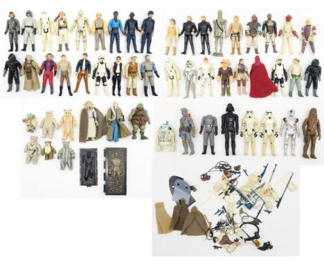 Star Wars: a large collection of vintage small-scale action figures, marked G.M.F.G.I. Hong Kong 1977 - R2-D2, Chewbacca, Dar