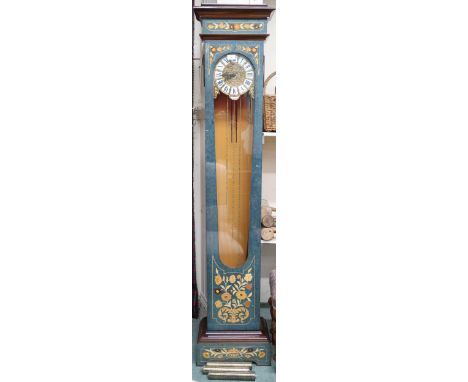 A contemporary Versailles grandmother clock with blue lacquered cased with floral details, 181cm high x 38cm wide x 23cm deep