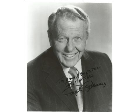 Ralph Bellamy signed 10 x 8 inch b/w portrait photo, dedicated to Nora Henderson, some of autograph on slightly darker area. 