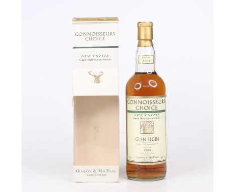 Connoisseurs Choice Speyside single malt Scotch whisky, distilled at Glen Elgin 1968, selected, produced and bottled by Gordo