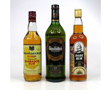 Glenfiddich Special Reserve aged 12 years single malt Scotch whisky, 100cl, 40%, one bottle in carton; Mount Gay rum, 70cl, 4