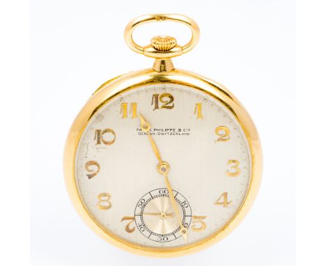 An early 20th century 18 ct yellow gold Patek Philippe keyless lever dress pocket watch With eighteen-jewel, the eight adjust