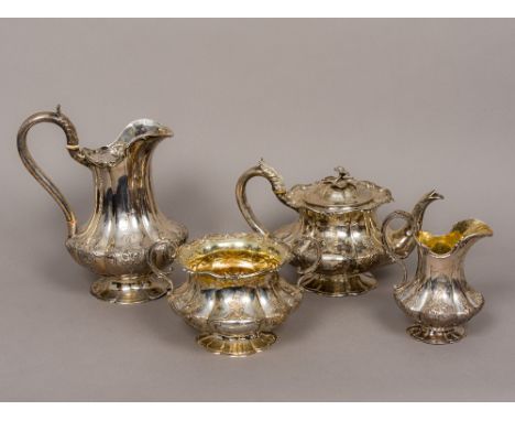 A Victorian silver four piece tea set, the teapot, sugar bowl and cream jug hallmarked London 1841, maker's mark of BS, the h