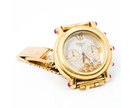 A Chopard gentleman's gold Happy Sport wristwatchThe circular multi-dial with Roman numerals, date aperture and set with seve