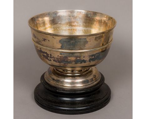 A Victorian silver pedestal trophy bowl, hallmarked London 1893, maker's mark of JNMInscribed Royal Military Tournament 1894,