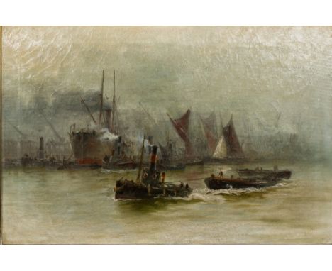 Circle of WILLIAM LIONEL WYLLIE (1851-1931) BritishPool of LondonOil on canvas, signed with initials, framed.  75 x 49.5 cm. 