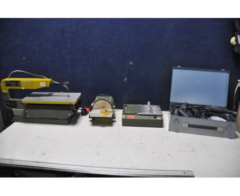 A PROXXEN KB30 FRETSAW with blade and tilt function along with a Proxxen KS230 modelers circular saw, Proxxen TG125/E disc sa