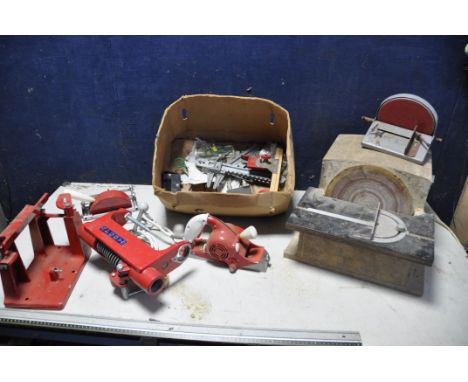 A BESPOKE DISC SANDER along with arcoy powertool attachments to include Arcoy power plane, mini lathe attachment/press, circu