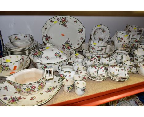 A LARGE QUANTITY OF ROYAL DOULTON 'OLD LEEDS SPRAYS' PATTERN DINNER WARE, comprising a bread and butter plate, gravy jug (cra