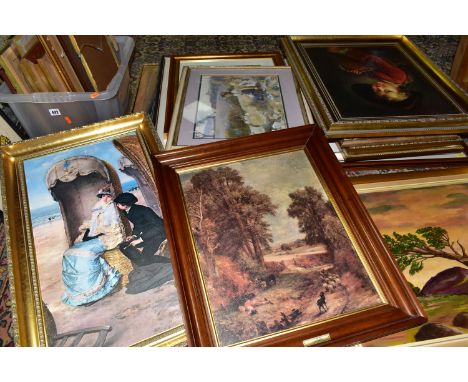 A QUANTITY OF PICTURES AND PRINTS ETC, to include a print reproduction on canvas of a Francois-Hubert Drouais portrait, with 