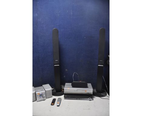 A SAMSUNG HOME CINEMA SYSTEM comprising a Samsung HT-THX22 DVD home cinema system with a pair of Samsung PS-FTHX22 standing s