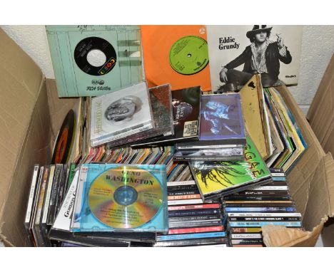 A BOX CONTAINING ONE HUNDRED AND SEVENTY 7in SINGLES and seventy CDs from artists such as Sex Pistols, Rolling Stones, The Wh