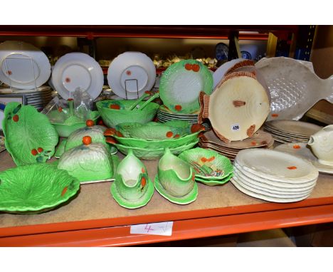 A QUANTITY OF LETTUCE LEAF AND TOMATO WARE TOGETHER WITH A GROUP OF SHORTER  &amp; SONS FISH PLATES, comprising  Midwinter el