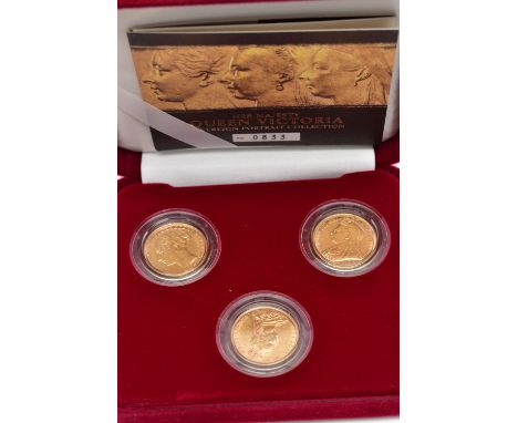 A ROYAL MINT 'HER MAJESTY QUEEN VICTORIA SOVEREIGN PORTRAIT COLLECTION, containing three sovereign coins All Melbourne Mint 1