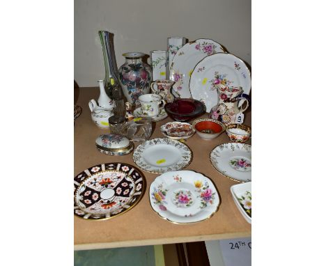 A GROUP OF ROYAL CROWN DERBY AND OTHER CERAMICS AND GLASSWARE, including two Masons Ironstone 'Brocade' pattern jugs, a 19th 