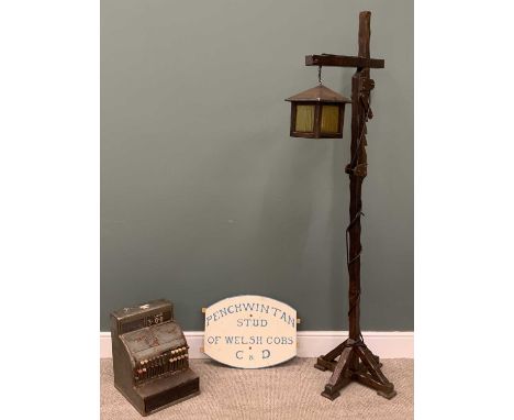 GROUP OF THREE VINTAGE COLLECTABLES comprising cash register till, 45 (h) x 33 (w) x 38cms (d), a lantern type standard lamp,