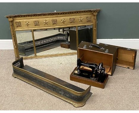 ARCHITECTURAL FORM OVER-MANTEL MIRROR / SEWING MACHINE / FENDER the three section mirror with gilt surround in the Regency st
