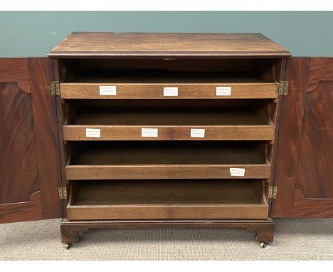 VICTORIAN MAHOGANY TWO DOOR CUPBOARD with oak sliders to the interior, bracket feet, 106 (h) x 113 (w) x 60cms (d)Provenance: