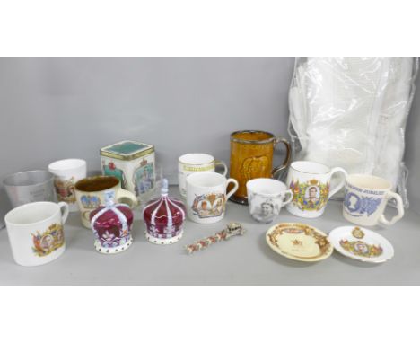 Royal Commemorative items including Queen Victoria mug, Crown Staffordshire preserve pots, commemorate the Silver Jubilee of 