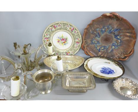 A chandelier, a cloisonne dish, plates and plated ware **PLEASE NOTE THIS LOT IS NOT ELIGIBLE FOR IN-HOUSE POSTING AND PACKIN