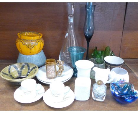 A collection of ceramics including Kaiser, Ambleside, Poole, Wedgwood and studio pottery together with a collection of glass 