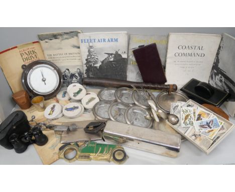 A serpentine barometer, a/f, a pair of Victorian candle stuffers, a wooden truncheon, a mauchline ware box, Llandudno, cigare