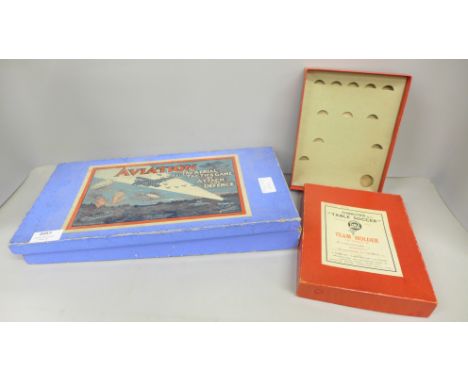 A World War I board game, Aviation, The Aerial Tactics Game of Attack and Defence, and a c1970 Subbuteo Team Holder box, no f