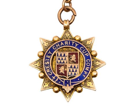 Football Medal: A 9ct gold and enamel 'Gresley Charity Cup Competition' medal, inscribed to reverse 'Runners-Up 1920-21', hal