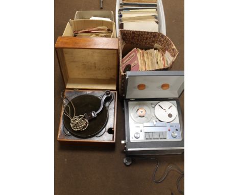 AN HMV REEL TO REEL TAPE PLAYER together with a Collard record player and a large quantity of records to include jazz