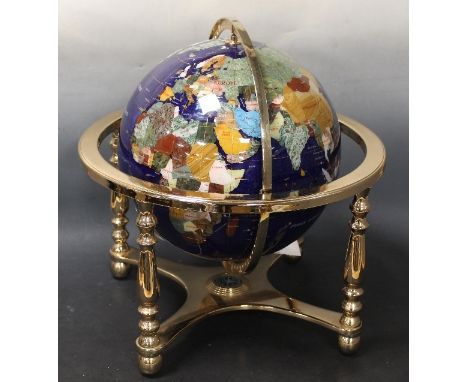 A GEMSTONE GLOBE, IN YELLOW METAL STAND, set with compass to base. With valuation certificate, stating the globe to be 330mm,