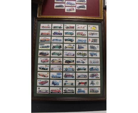 EIGHT FRAMED SETS OF REPRODUCTION AUTOMOBILE related cigarette, tea and trade cards