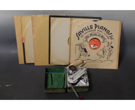 A 1930S JAPANESE MIKKY PHONE PORTABLE RECORD PLAYER together with a small collection of 78 rpm classical records