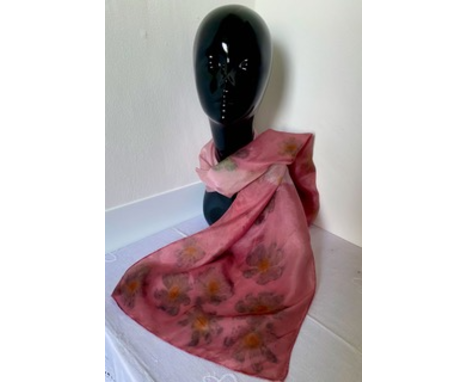 Handmade Silk Scarf (Cosmos) Inspired by Nature
Marian’s silk scarves are silk crepe de chine, botanically printed with leave