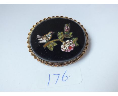 An attractive gold framed mosaic brooch  4cm long        