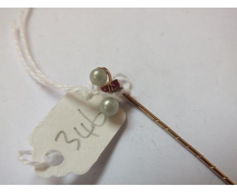 Pearl and ruby set stick pin       