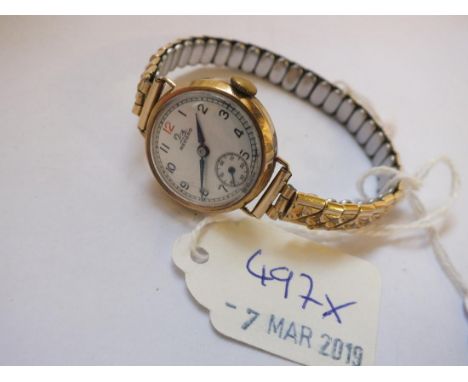 Ladies gold Record wrist watch on metal strap   