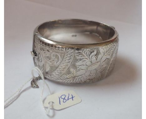 Large wide engraved silver bangle     